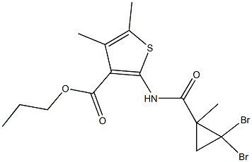 propyl 2-{[(2,2-dibromo-1-methylcyclopropyl)carbonyl]amino}-4,5-dimethylthiophene-3-carboxylate Struktur