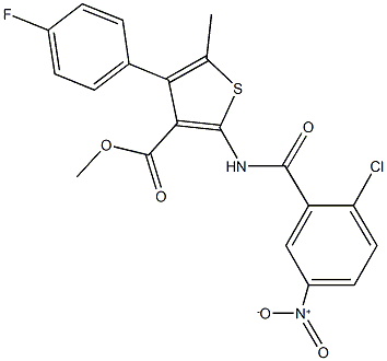 methyl 2-({2-chloro-5-nitrobenzoyl}amino)-4-(4-fluorophenyl)-5-methylthiophene-3-carboxylate Struktur