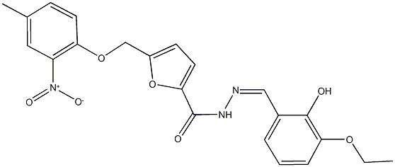 N'-(3-ethoxy-2-hydroxybenzylidene)-5-({2-nitro-4-methylphenoxy}methyl)-2-furohydrazide Struktur