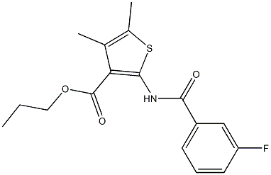 propyl 2-[(3-fluorobenzoyl)amino]-4,5-dimethylthiophene-3-carboxylate Struktur