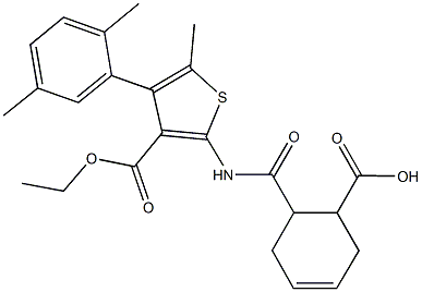 6-({[4-(2,5-dimethylphenyl)-3-(ethoxycarbonyl)-5-methylthien-2-yl]amino}carbonyl)cyclohex-3-ene-1-carboxylic acid Struktur