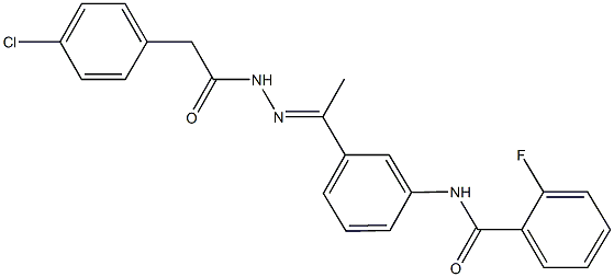 N-(3-{N-[(4-chlorophenyl)acetyl]ethanehydrazonoyl}phenyl)-2-fluorobenzamide Struktur