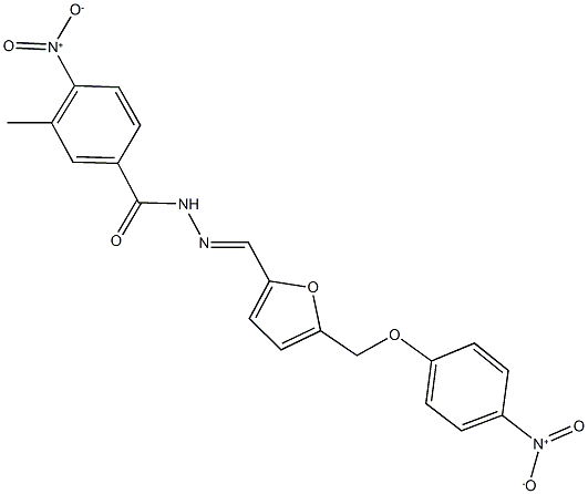 4-nitro-N'-{[5-({4-nitrophenoxy}methyl)-2-furyl]methylene}-3-methylbenzohydrazide Struktur