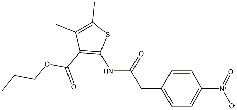 propyl 2-[({4-nitrophenyl}acetyl)amino]-4,5-dimethylthiophene-3-carboxylate Struktur