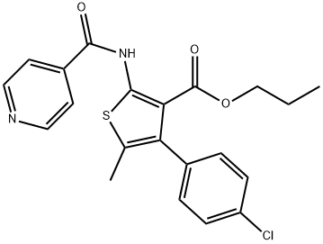 propyl 4-(4-chlorophenyl)-2-(isonicotinoylamino)-5-methylthiophene-3-carboxylate Struktur