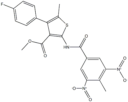 methyl 2-({3,5-bisnitro-4-methylbenzoyl}amino)-4-(4-fluorophenyl)-5-methylthiophene-3-carboxylate Struktur