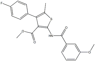 methyl 4-(4-fluorophenyl)-2-[(3-methoxybenzoyl)amino]-5-methyl-3-thiophenecarboxylate Struktur