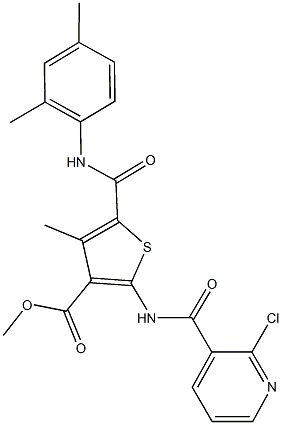 methyl 2-{[(2-chloro-3-pyridinyl)carbonyl]amino}-5-[(2,4-dimethylanilino)carbonyl]-4-methyl-3-thiophenecarboxylate Struktur