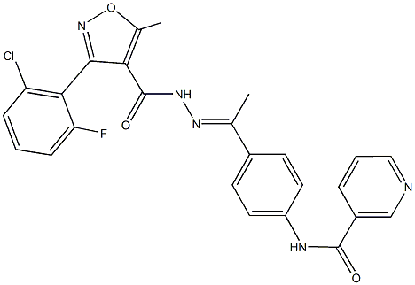 N-[4-(N-{[3-(2-chloro-6-fluorophenyl)-5-methyl-4-isoxazolyl]carbonyl}ethanehydrazonoyl)phenyl]nicotinamide Struktur