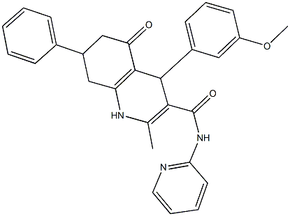 4-(3-methoxyphenyl)-2-methyl-5-oxo-7-phenyl-N-pyridin-2-yl-1,4,5,6,7,8-hexahydroquinoline-3-carboxamide Struktur