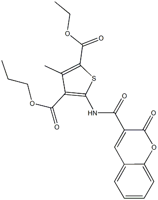 2-ethyl 4-propyl 3-methyl-5-{[(2-oxo-2H-chromen-3-yl)carbonyl]amino}-2,4-thiophenedicarboxylate Struktur