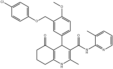 4-{3-[(4-chlorophenoxy)methyl]-4-methoxyphenyl}-2-methyl-N-(3-methyl-2-pyridinyl)-5-oxo-1,4,5,6,7,8-hexahydro-3-quinolinecarboxamide Struktur