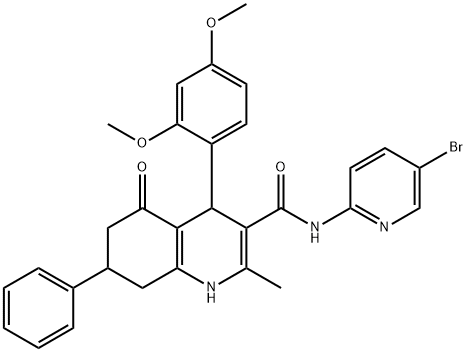 N-(5-bromopyridin-2-yl)-4-(2,4-dimethoxyphenyl)-2-methyl-5-oxo-7-phenyl-1,4,5,6,7,8-hexahydroquinoline-3-carboxamide Struktur