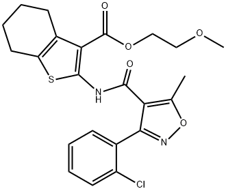 2-methoxyethyl 2-({[3-(2-chlorophenyl)-5-methyl-4-isoxazolyl]carbonyl}amino)-4,5,6,7-tetrahydro-1-benzothiophene-3-carboxylate Struktur