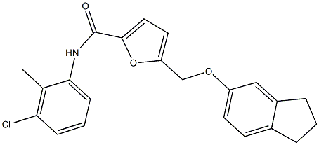 N-(3-chloro-2-methylphenyl)-5-[(2,3-dihydro-1H-inden-5-yloxy)methyl]-2-furamide Struktur