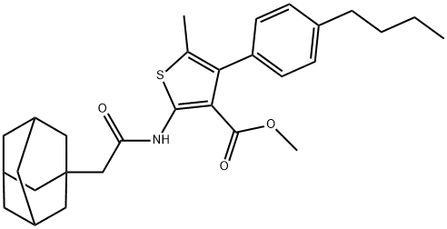 methyl 2-[(1-adamantylacetyl)amino]-4-(4-butylphenyl)-5-methyl-3-thiophenecarboxylate Struktur