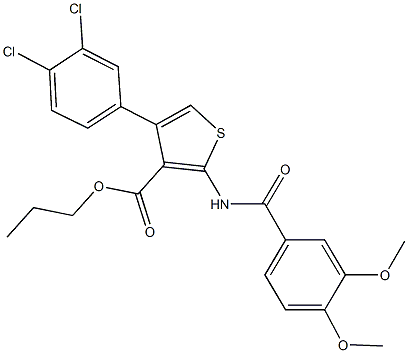 propyl 4-(3,4-dichlorophenyl)-2-[(3,4-dimethoxybenzoyl)amino]-3-thiophenecarboxylate Struktur