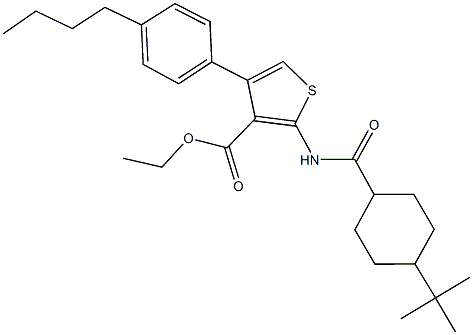 ethyl 2-{[(4-tert-butylcyclohexyl)carbonyl]amino}-4-(4-butylphenyl)-3-thiophenecarboxylate Struktur