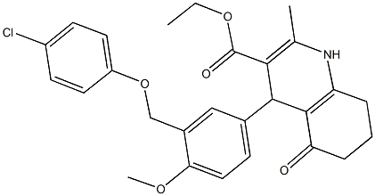 ethyl 4-{3-[(4-chlorophenoxy)methyl]-4-methoxyphenyl}-2-methyl-5-oxo-1,4,5,6,7,8-hexahydro-3-quinolinecarboxylate Struktur