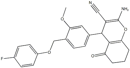 2-amino-4-{4-[(4-fluorophenoxy)methyl]-3-methoxyphenyl}-5-oxo-5,6,7,8-tetrahydro-4H-chromene-3-carbonitrile Struktur