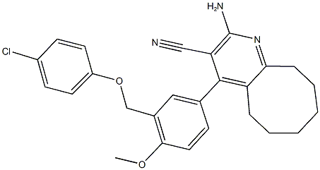 2-amino-4-{3-[(4-chlorophenoxy)methyl]-4-methoxyphenyl}-5,6,7,8,9,10-hexahydrocycloocta[b]pyridine-3-carbonitrile Struktur