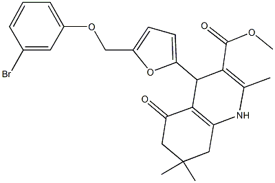 methyl 4-{5-[(3-bromophenoxy)methyl]-2-furyl}-2,7,7-trimethyl-5-oxo-1,4,5,6,7,8-hexahydro-3-quinolinecarboxylate Struktur