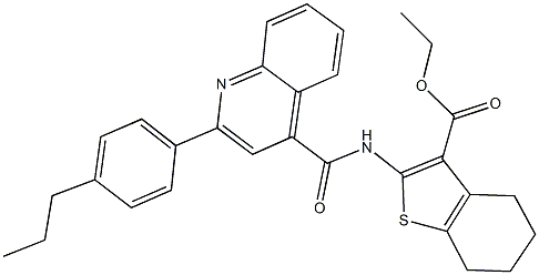 ethyl 2-({[2-(4-propylphenyl)-4-quinolinyl]carbonyl}amino)-4,5,6,7-tetrahydro-1-benzothiophene-3-carboxylate Struktur