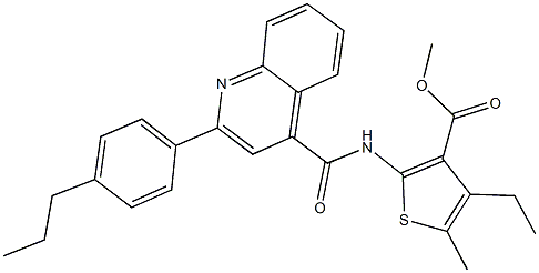 methyl 4-ethyl-5-methyl-2-({[2-(4-propylphenyl)-4-quinolinyl]carbonyl}amino)-3-thiophenecarboxylate Struktur