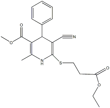 methyl 5-cyano-6-[(3-ethoxy-3-oxopropyl)sulfanyl]-2-methyl-4-phenyl-1,4-dihydropyridine-3-carboxylate Struktur