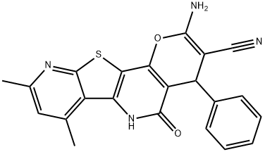 2-amino-7,9-dimethyl-5-oxo-4-phenyl-5,6-dihydro-4H-pyrano[2,3-d]pyrido[3',2':4,5]thieno[3,2-b]pyridine-3-carbonitrile Struktur