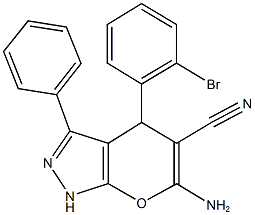 6-amino-4-(2-bromophenyl)-3-phenyl-1,4-dihydropyrano[2,3-c]pyrazole-5-carbonitrile Struktur