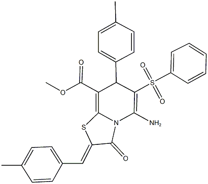 methyl 5-amino-2-(4-methylbenzylidene)-7-(4-methylphenyl)-3-oxo-6-(phenylsulfonyl)-2,3-dihydro-7H-[1,3]thiazolo[3,2-a]pyridine-8-carboxylate Struktur