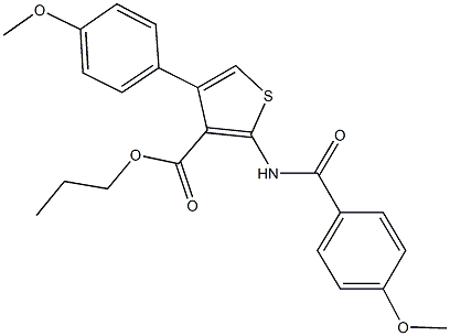 propyl 2-[(4-methoxybenzoyl)amino]-4-(4-methoxyphenyl)-3-thiophenecarboxylate Struktur