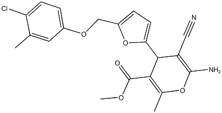 methyl 6-amino-4-{5-[(4-chloro-3-methylphenoxy)methyl]-2-furyl}-5-cyano-2-methyl-4H-pyran-3-carboxylate Struktur