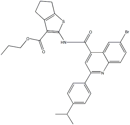 propyl 2-({[6-bromo-2-(4-isopropylphenyl)-4-quinolinyl]carbonyl}amino)-5,6-dihydro-4H-cyclopenta[b]thiophene-3-carboxylate Struktur