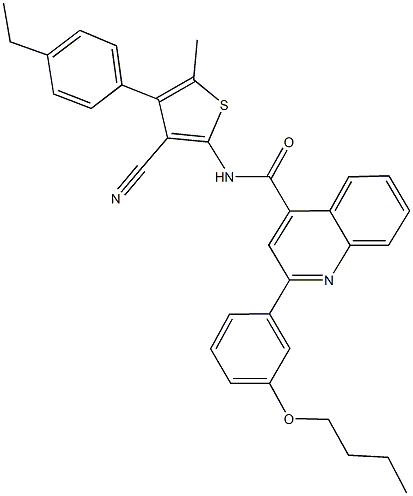 2-(3-butoxyphenyl)-N-[3-cyano-4-(4-ethylphenyl)-5-methyl-2-thienyl]-4-quinolinecarboxamide Struktur