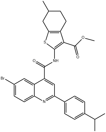 methyl 2-({[6-bromo-2-(4-isopropylphenyl)-4-quinolinyl]carbonyl}amino)-6-methyl-4,5,6,7-tetrahydro-1-benzothiophene-3-carboxylate Struktur