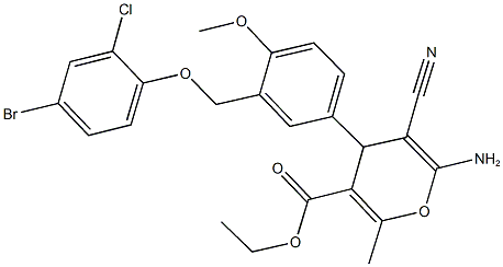 ethyl 6-amino-4-{3-[(4-bromo-2-chlorophenoxy)methyl]-4-methoxyphenyl}-5-cyano-2-methyl-4H-pyran-3-carboxylate Struktur