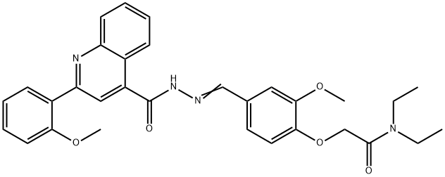 N,N-diethyl-2-[2-methoxy-4-(2-{[2-(2-methoxyphenyl)-4-quinolinyl]carbonyl}carbohydrazonoyl)phenoxy]acetamide Struktur