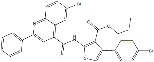 propyl 4-(4-bromophenyl)-2-{[(6-bromo-2-phenyl-4-quinolinyl)carbonyl]amino}-3-thiophenecarboxylate Struktur