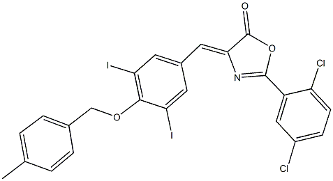 2-(2,5-dichlorophenyl)-4-{3,5-diiodo-4-[(4-methylbenzyl)oxy]benzylidene}-1,3-oxazol-5(4H)-one Struktur