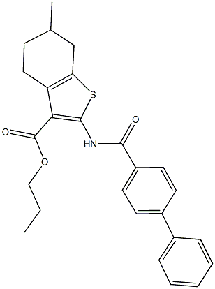 propyl 2-[([1,1'-biphenyl]-4-ylcarbonyl)amino]-6-methyl-4,5,6,7-tetrahydro-1-benzothiophene-3-carboxylate Struktur