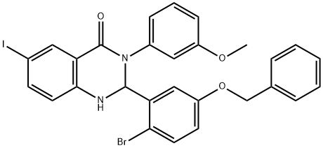 2-[5-(benzyloxy)-2-bromophenyl]-6-iodo-3-(3-methoxyphenyl)-2,3-dihydro-4(1H)-quinazolinone Struktur