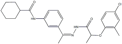 N-(3-{N-[2-(4-chloro-2-methylphenoxy)propanoyl]ethanehydrazonoyl}phenyl)cyclohexanecarboxamide Struktur