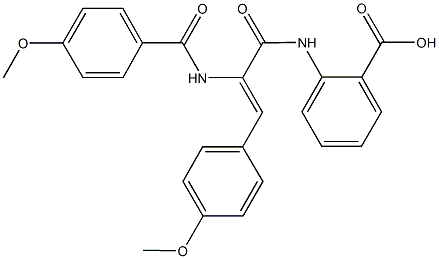 2-{[2-[(4-methoxybenzoyl)amino]-3-(4-methoxyphenyl)acryloyl]amino}benzoic acid Struktur