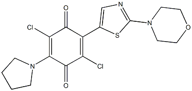 2,5-dichloro-3-[2-(4-morpholinyl)-1,3-thiazol-5-yl]-6-(1-pyrrolidinyl)benzo-1,4-quinone Struktur