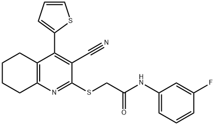 2-{[3-cyano-4-(2-thienyl)-5,6,7,8-tetrahydro-2-quinolinyl]sulfanyl}-N-(3-fluorophenyl)acetamide Struktur