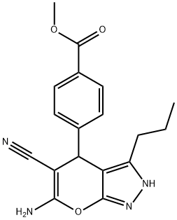 methyl 4-(6-amino-5-cyano-3-propyl-2,4-dihydropyrano[2,3-c]pyrazol-4-yl)benzoate Struktur