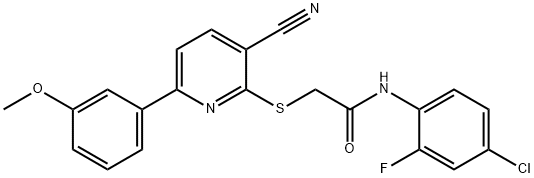 N-(4-chloro-2-fluorophenyl)-2-{[3-cyano-6-(3-methoxyphenyl)-2-pyridinyl]sulfanyl}acetamide Struktur