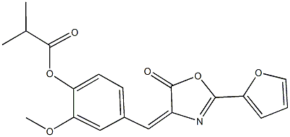 4-[(2-(2-furyl)-5-oxo-1,3-oxazol-4(5H)-ylidene)methyl]-2-methoxyphenyl 2-methylpropanoate Struktur